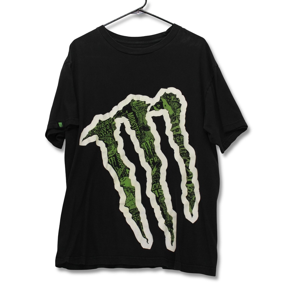 Y2K Monster Energy Graphic T-Shirt Mens Large Black Distressed Good